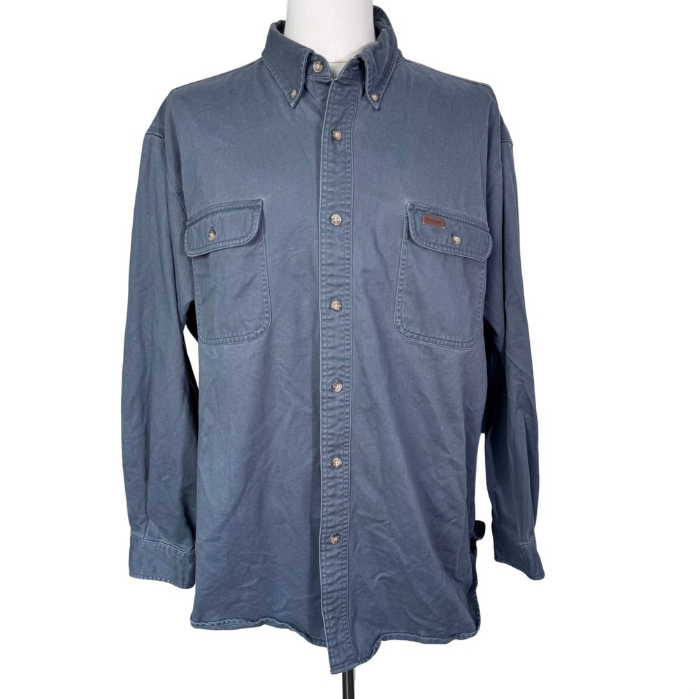 CARHARTT Men's 2XL S09 STM Blue Gray Long Sleeve Cotton Button Down Work Shirt